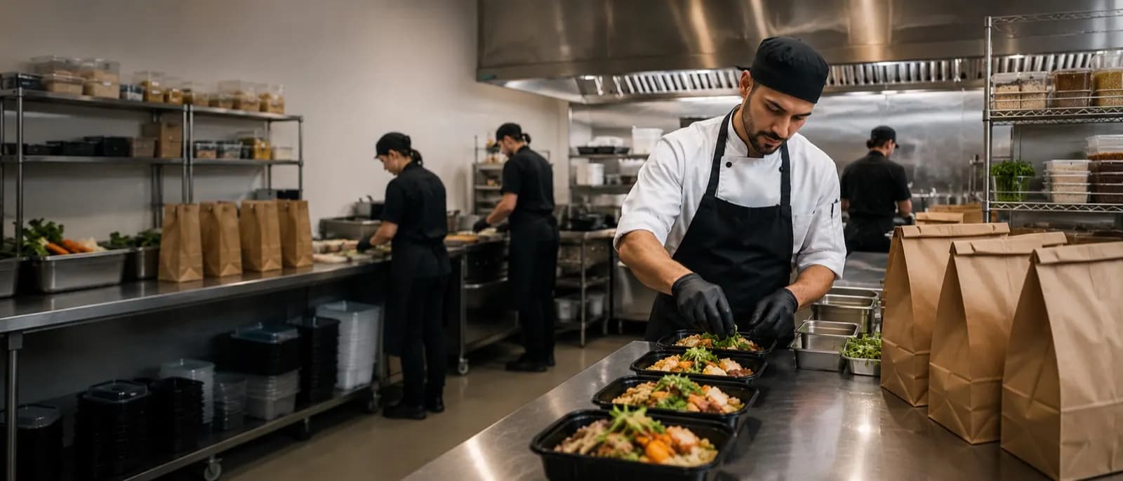 Chef preparing an order in a Mizanplus cloud kitchen