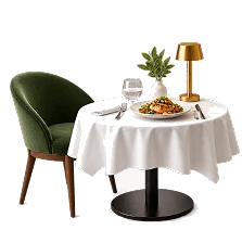 Table set for service in a restaurant dining room